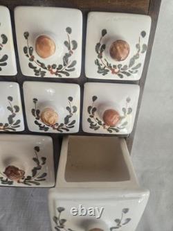 Antique Wood/Ceramic Apothecary Spice Cabinet 8 Drawers