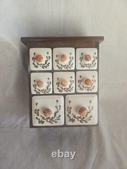 Antique Wood/Ceramic Apothecary Spice Cabinet 8 Drawers
