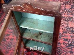 Antique Wood § Glass Medicine Cabinet Apothecary Wall Chest