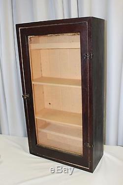 Antique Wood MEDICINE APOTHECARY CABINET Wall /Counter Cupboard w Glass