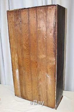 Antique Wood MEDICINE APOTHECARY CABINET Wall /Counter Cupboard w Glass