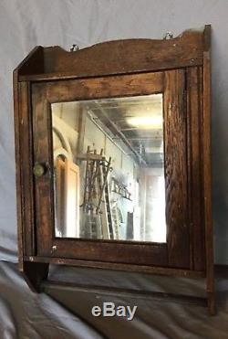 Antique Wood Medicine Cabinet Cupboard Mirror Shabby Vintage Old Chic 12-19C