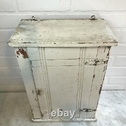 Antique Wood Wall Cabinet Shabby Farmhouse Primitive White Worn