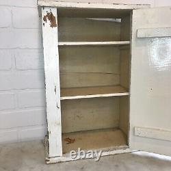 Antique Wood Wall Cabinet Shabby Farmhouse Primitive White Worn