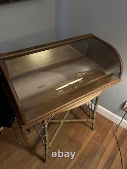 Antique Wood and Curved Glass Table Top Display Cabinet