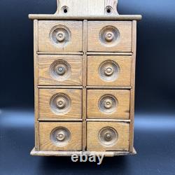 Antique Wooden 8 Drawer Spice Cabinet Box Cupboard Apothecary Chest Hang 17 3/4