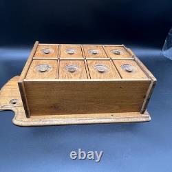 Antique Wooden 8 Drawer Spice Cabinet Box Cupboard Apothecary Chest Hang 17 3/4