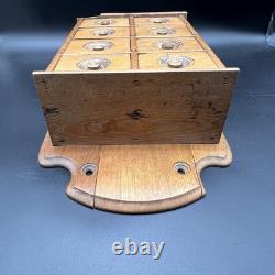 Antique Wooden 8 Drawer Spice Cabinet Box Cupboard Apothecary Chest Hang 17 3/4