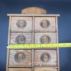 Antique Wooden 8 Drawer Spice Cabinet Box Cupboard Apothecary Chest Hang 17 3/4