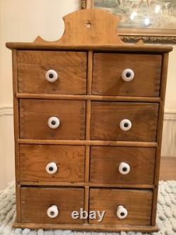 Antique Wooden Apothecary Spice Chest Cabinet 8 Drawers Primitive Farmhouse