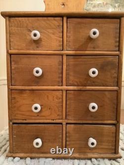 Antique Wooden Apothecary Spice Chest Cabinet 8 Drawers Primitive Farmhouse