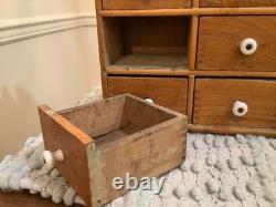 Antique Wooden Apothecary Spice Chest Cabinet 8 Drawers Primitive Farmhouse