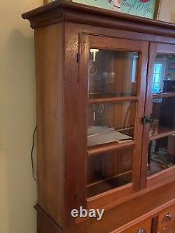Antique Wooden Cherry Stepback Cupboard 2 Piece