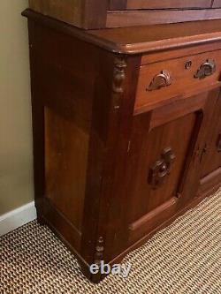 Antique Wooden Cherry Stepback Cupboard 2 Piece