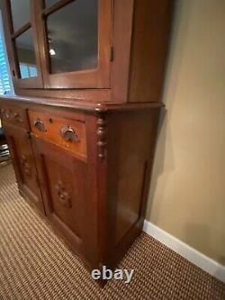 Antique Wooden Cherry Stepback Cupboard 2 Piece