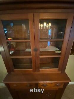 Antique Wooden Cherry Stepback Cupboard 2 Piece