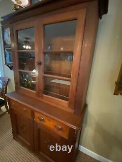 Antique Wooden Cherry Stepback Cupboard 2 Piece