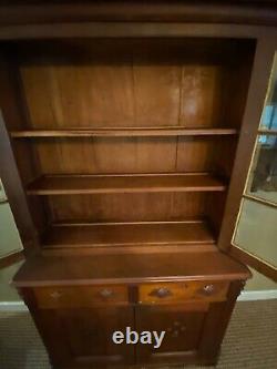 Antique Wooden Cherry Stepback Cupboard 2 Piece