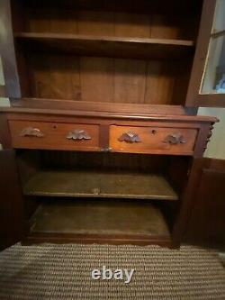 Antique Wooden Cherry Stepback Cupboard 2 Piece