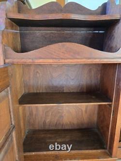 Antique Wooden Hanging Wall Cabinet With Carved Panels