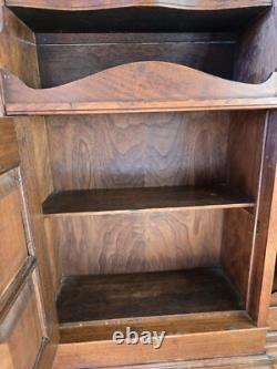 Antique Wooden Hanging Wall Cabinet With Carved Panels