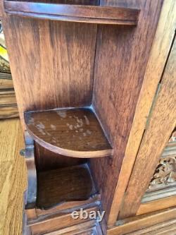 Antique Wooden Hanging Wall Cabinet With Carved Panels