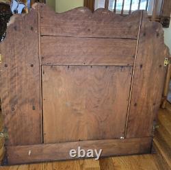 Antique Wooden Hanging Wall Cabinet With Carved Panels