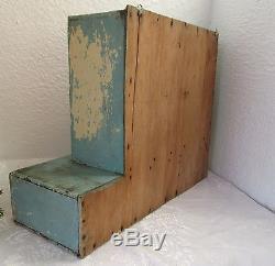 Antique Wooden Medicine Apothecary Wall Cabinet Chest Cupboard blue chippy paint