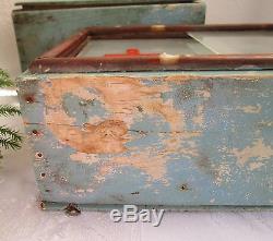 Antique Wooden Medicine Apothecary Wall Cabinet Chest Cupboard blue chippy paint