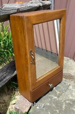 Antique Wooden Medicine Cabinet with Mirror Wall Mount 1930s