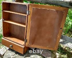 Antique Wooden Medicine Cabinet with Mirror Wall Mount 1930s