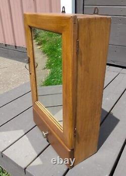 Antique Wooden Medicine Cabinet with Mirror Wall Mount 1930s