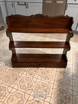 Antique Wooden Open Shelf 3 Tiers, 1 Drawer, Wall Hanging, Shelfs, 30 /30