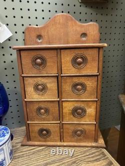 Antique Wooden Wall Apothecary Spice Chest Cabinet 8 Drawers Primitive Farmhouse