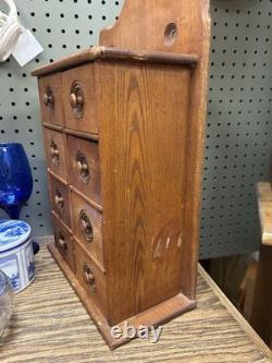 Antique Wooden Wall Apothecary Spice Chest Cabinet 8 Drawers Primitive Farmhouse