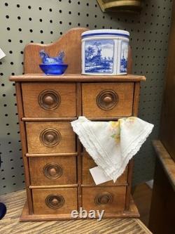 Antique Wooden Wall Apothecary Spice Chest Cabinet 8 Drawers Primitive Farmhouse