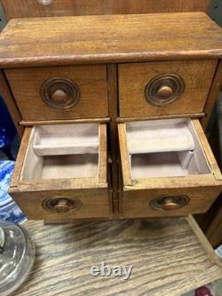 Antique Wooden Wall Apothecary Spice Chest Cabinet 8 Drawers Primitive Farmhouse