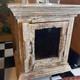 Antique Wooden White Washed Side Table Cabinet Humidor Rustic Decor