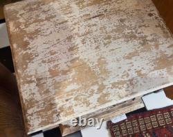 Antique Wooden White Washed Side Table Cabinet Humidor Rustic Decor