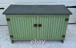 Antique Zinc Top Cabinet Farmhouse Garden Potters Bench AAFA Orig Green Paint