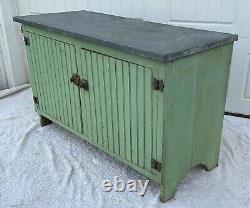 Antique Zinc Top Cabinet Farmhouse Garden Potters Bench AAFA Orig Green Paint