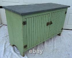 Antique Zinc Top Cabinet Farmhouse Garden Potters Bench AAFA Orig Green Paint