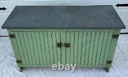 Antique Zinc Top Cabinet Farmhouse Garden Potters Bench AAFA Orig Green Paint