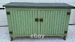 Antique Zinc Top Cabinet Farmhouse Garden Potters Bench AAFA Orig Green Paint