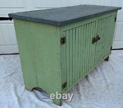 Antique Zinc Top Cabinet Farmhouse Garden Potters Bench AAFA Orig Green Paint