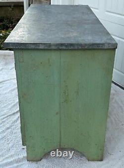 Antique Zinc Top Cabinet Farmhouse Garden Potters Bench AAFA Orig Green Paint
