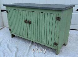 Antique Zinc Top Cabinet Farmhouse Garden Potters Bench AAFA Orig Green Paint