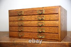 Antique apothecary Oak cabinet wood drawer vintage typeset watchmaker box Weis