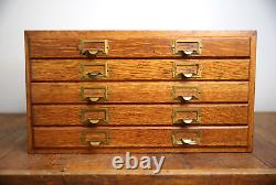 Antique apothecary Oak cabinet wood drawer vintage typeset watchmaker box Weis