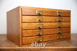 Antique apothecary Oak cabinet wood drawer vintage typeset watchmaker box Weis